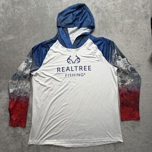 Realtree Fishing Hoodie Mens 2XL White Pullover Hooded Tagless Jersey Logo